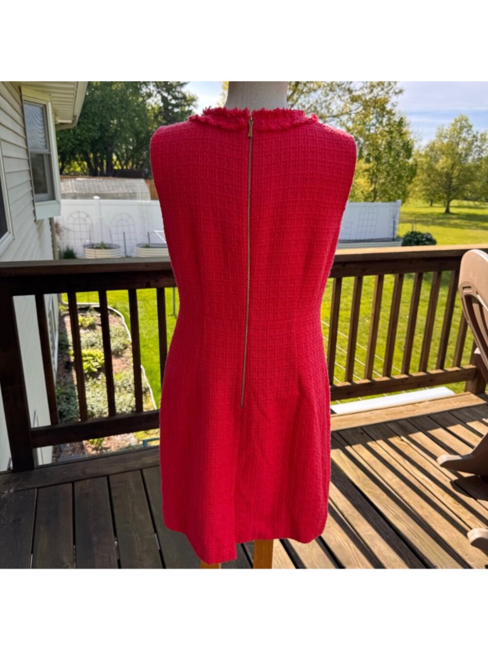 Kate Spade Womens Sleeveless Textured Coral Terri Tweed Dress 12 Cotton Fringe - Picture 13 of 15